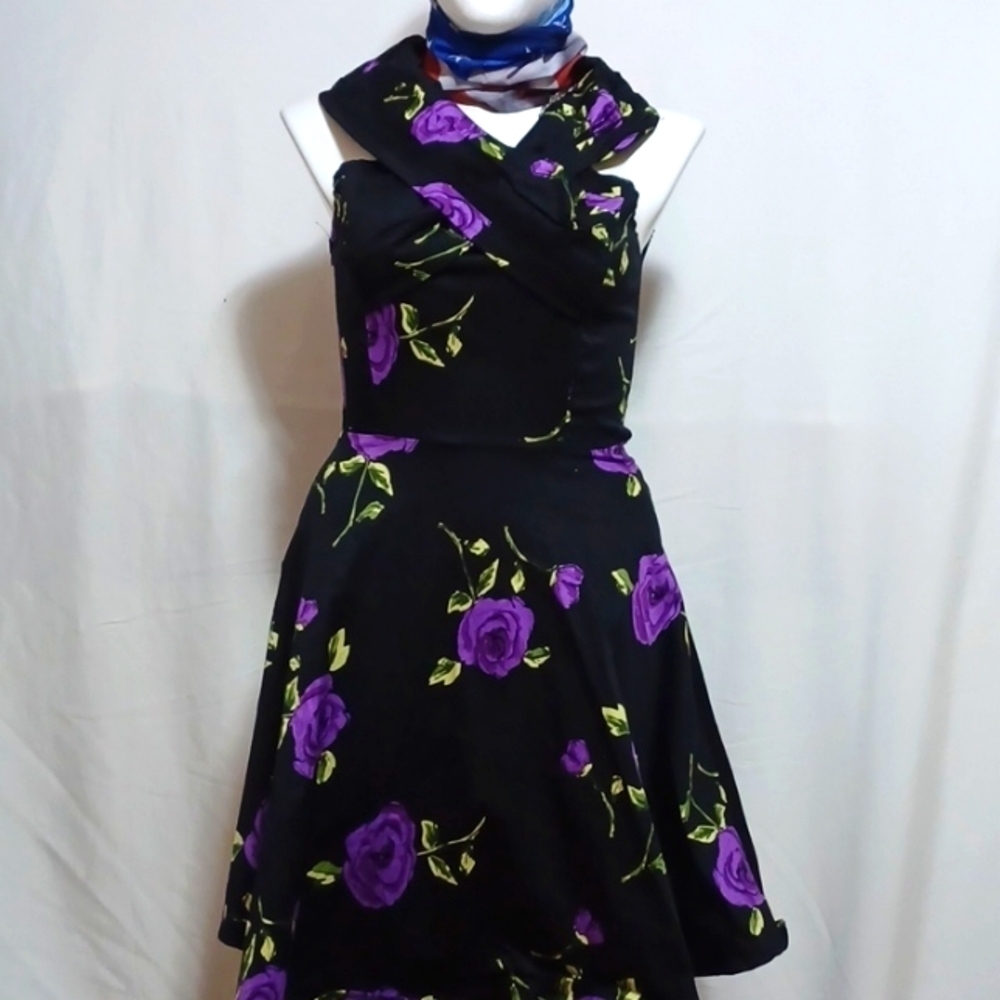 Wednesday's Girl black with purple floral dress in size XL